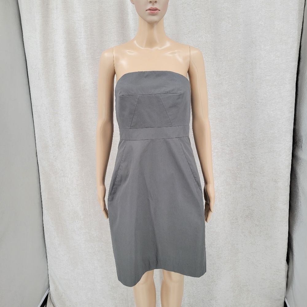 J. Crew Basic Gray Cotton Strapless Midi Dress Wo… - image 5